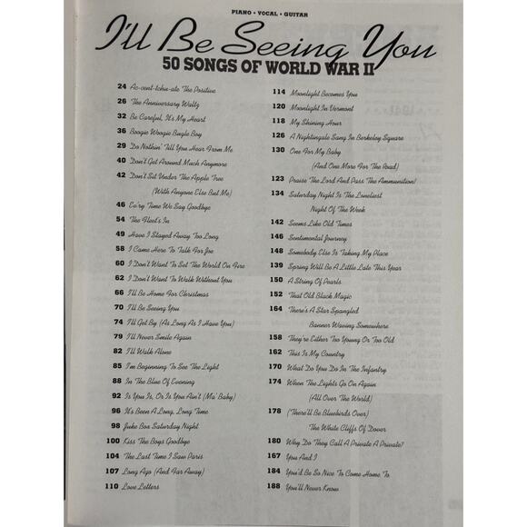 VTG I'll Be Seeing You 50 Songs of World War II Piano-Voice-Guitar Book - Picture 2 of 2